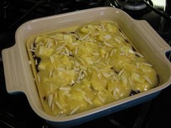 Layer with Batter & Almonds; Bake
