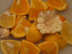 Garlic, Oranges, and  Lemon Wedges